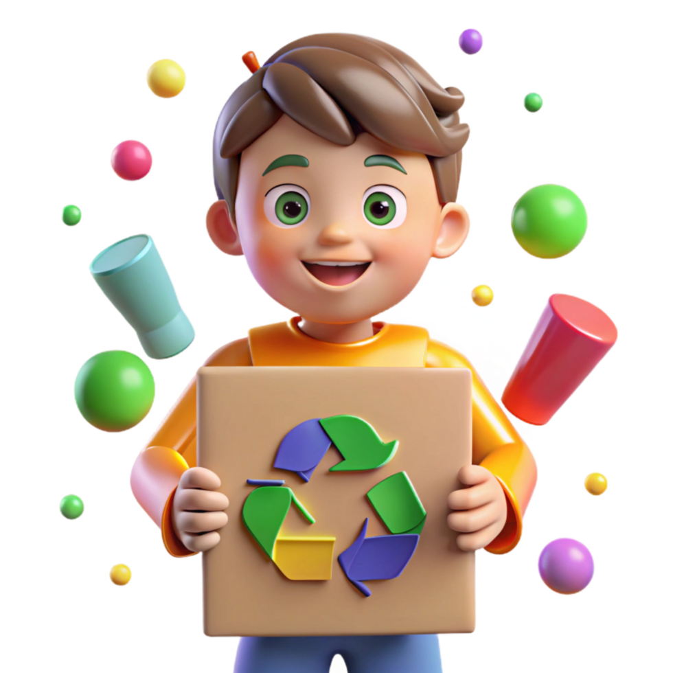 dramatic creative Child Holding Recycling Sign Bright Colors Transparent Background premium png