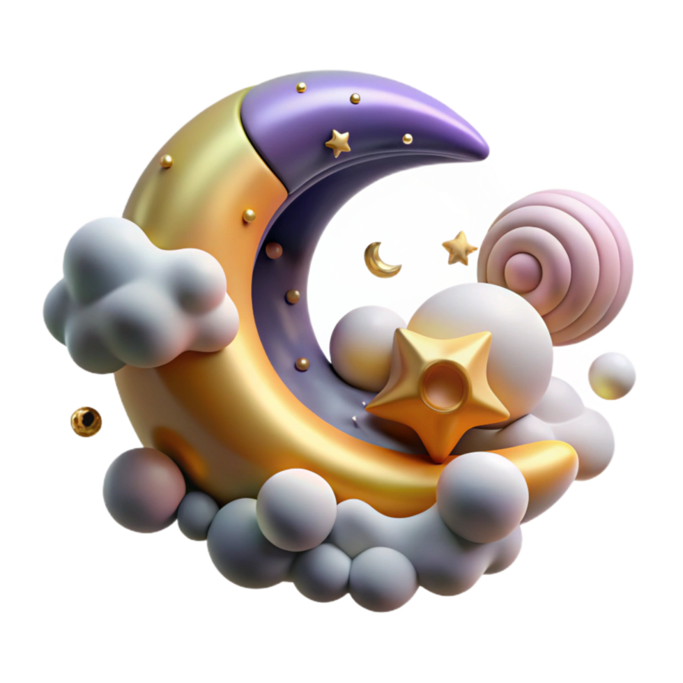 dramatic creative Crescent Moon and Clouds Isolated Element genuine png