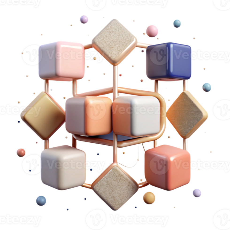 wonderful minimalist Connected Squares Network Collaboration Isolated Element professional png