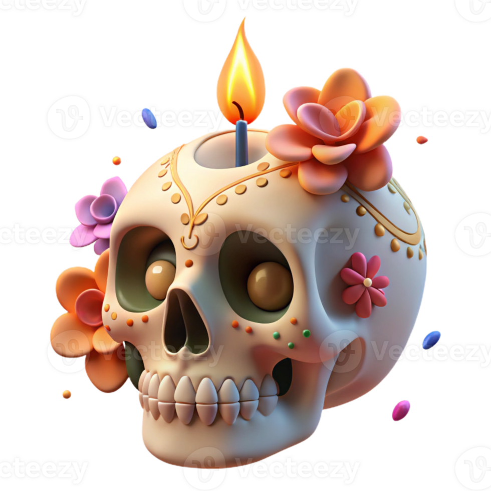 impressive minimalist Dia De Los Muertos Sugar Skull Colorful Cutout premium png