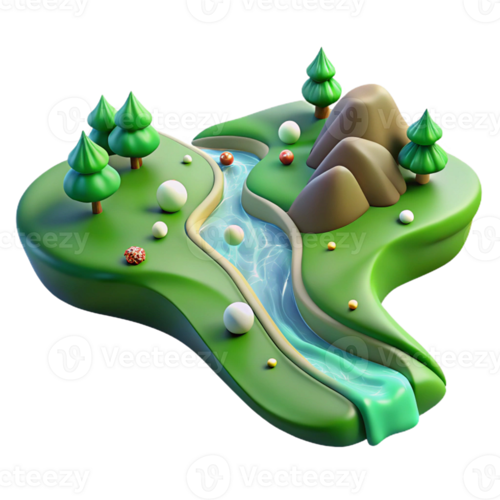 stunning contemporary Clean River Flowing Through Green Valley Isolated Element premium png
