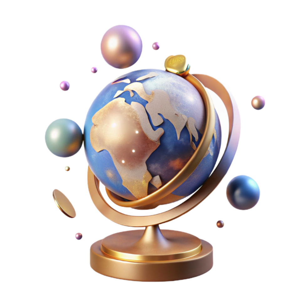 dramatic classic Globe Rotating on Axis Transparent Background exclusive png