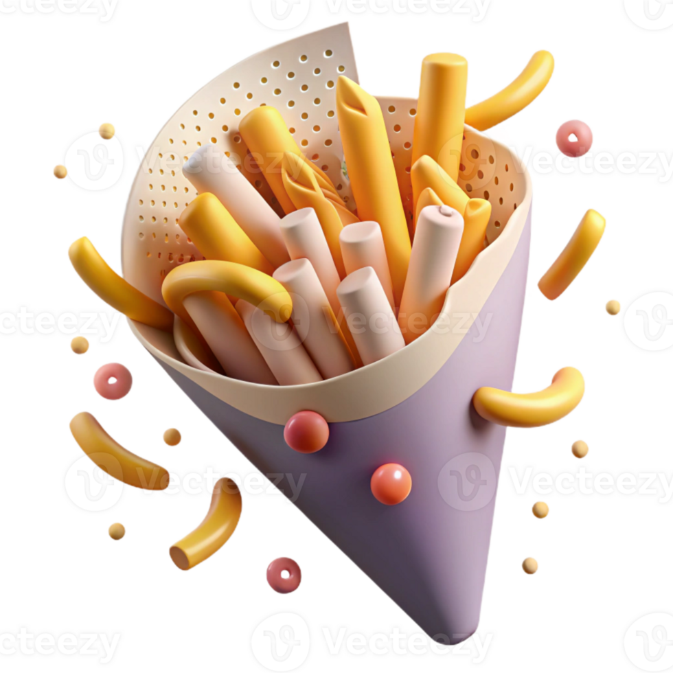 extraordinary classic French Fries in a Paper Cone Transparent Background premium png
