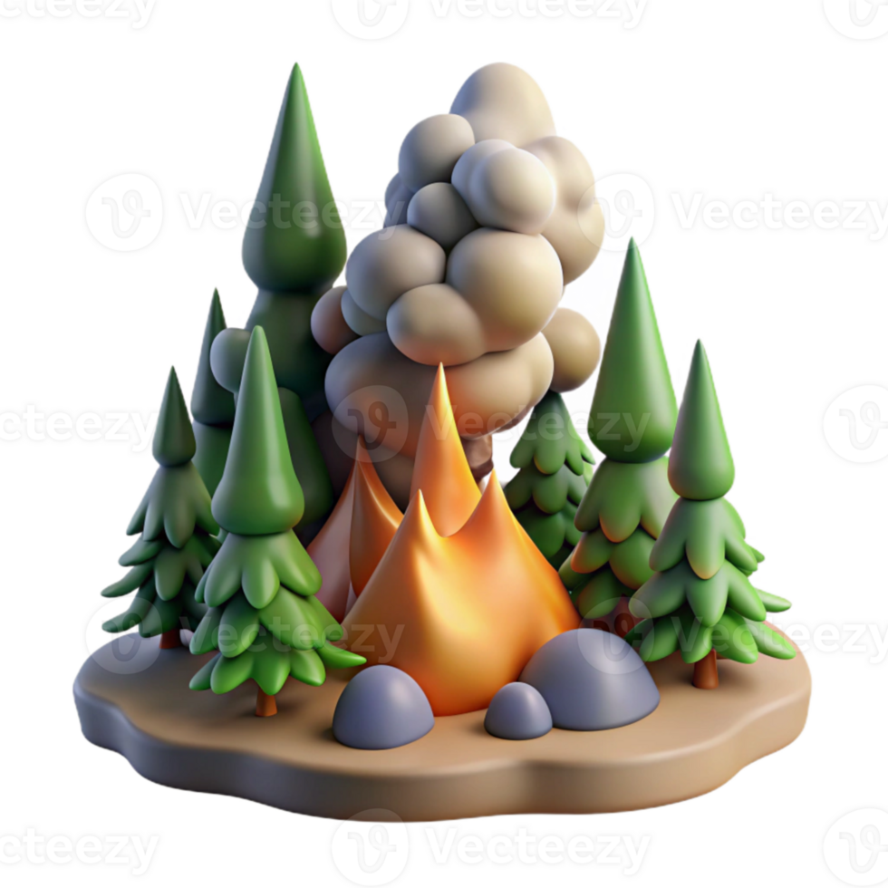 vibrant rustic Forest Fire with Smoke Plume Cutout premium png