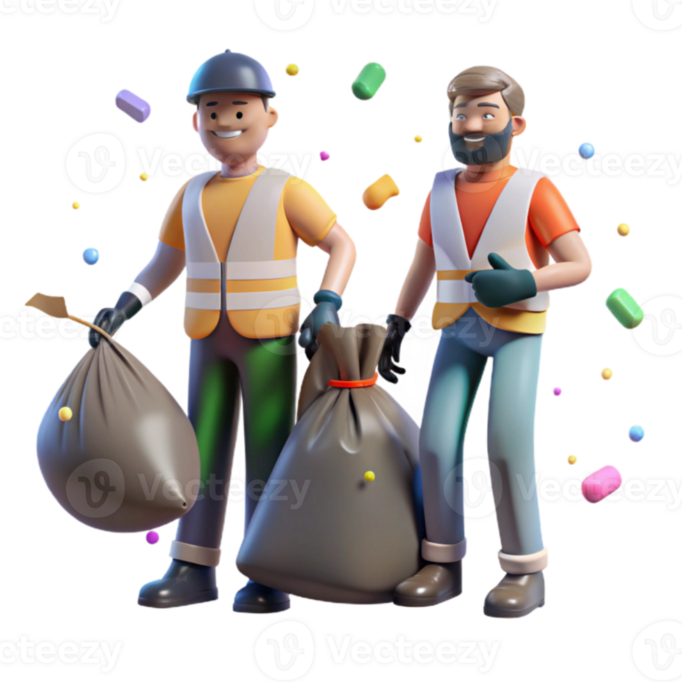 impressive vintage Community Cleanup Crew with Trash Bags Isolated professional png