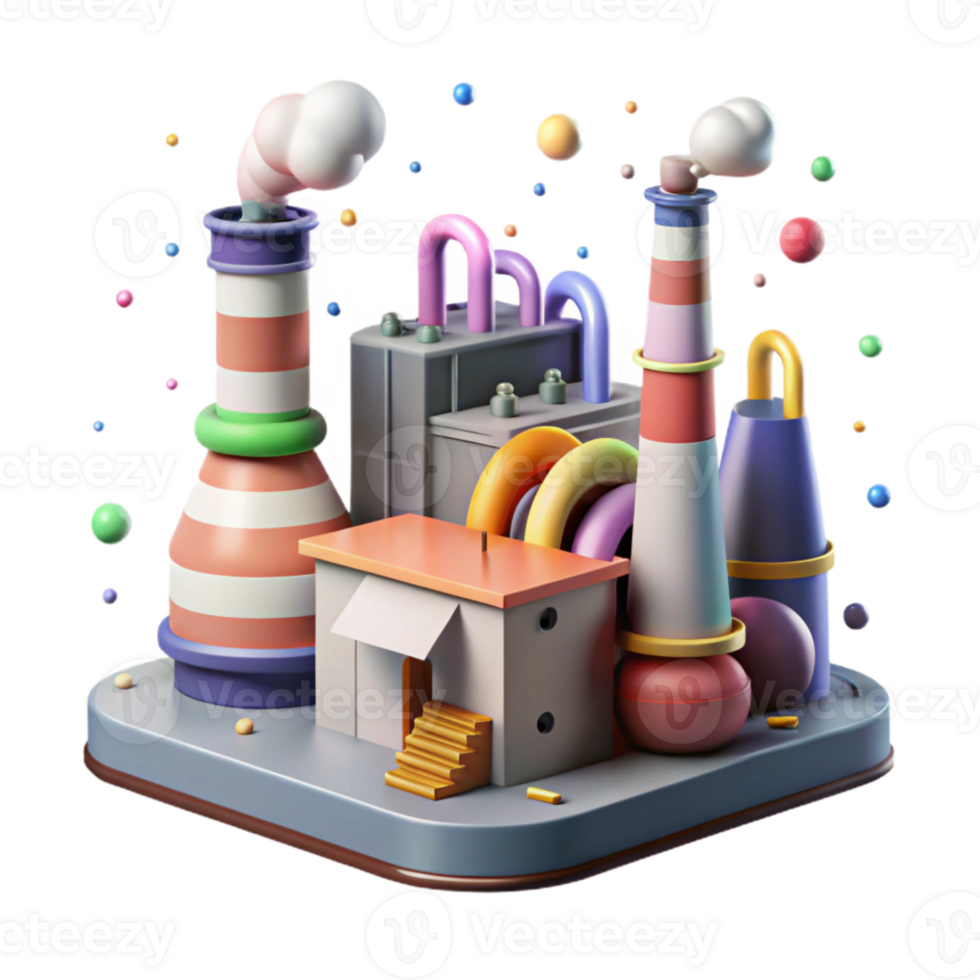 beautiful minimalist Factory Noise Pollution Smoke Stacks Transparent Background png