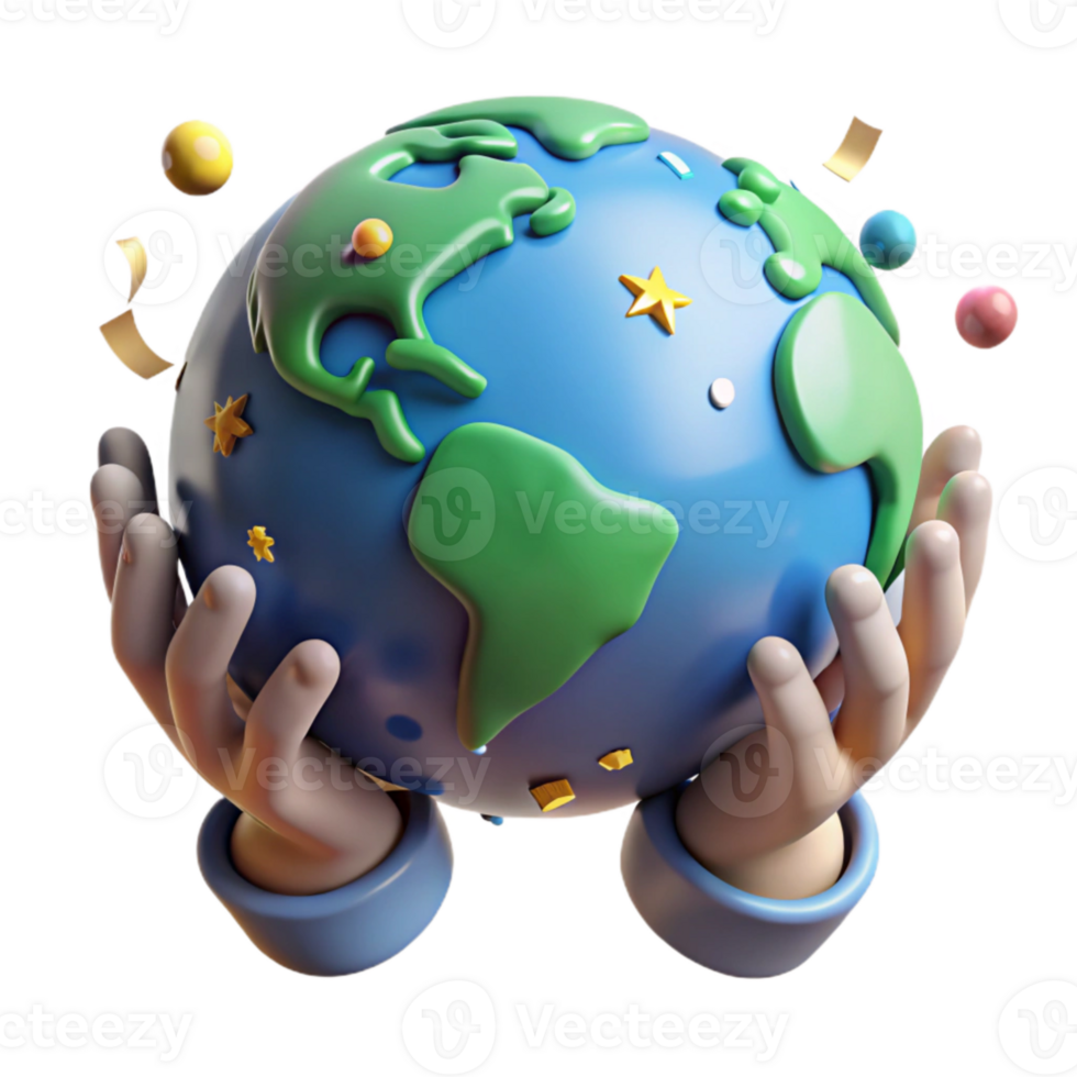 vibrant minimalist Earth Globe Hands Holding Isolated high resolution png