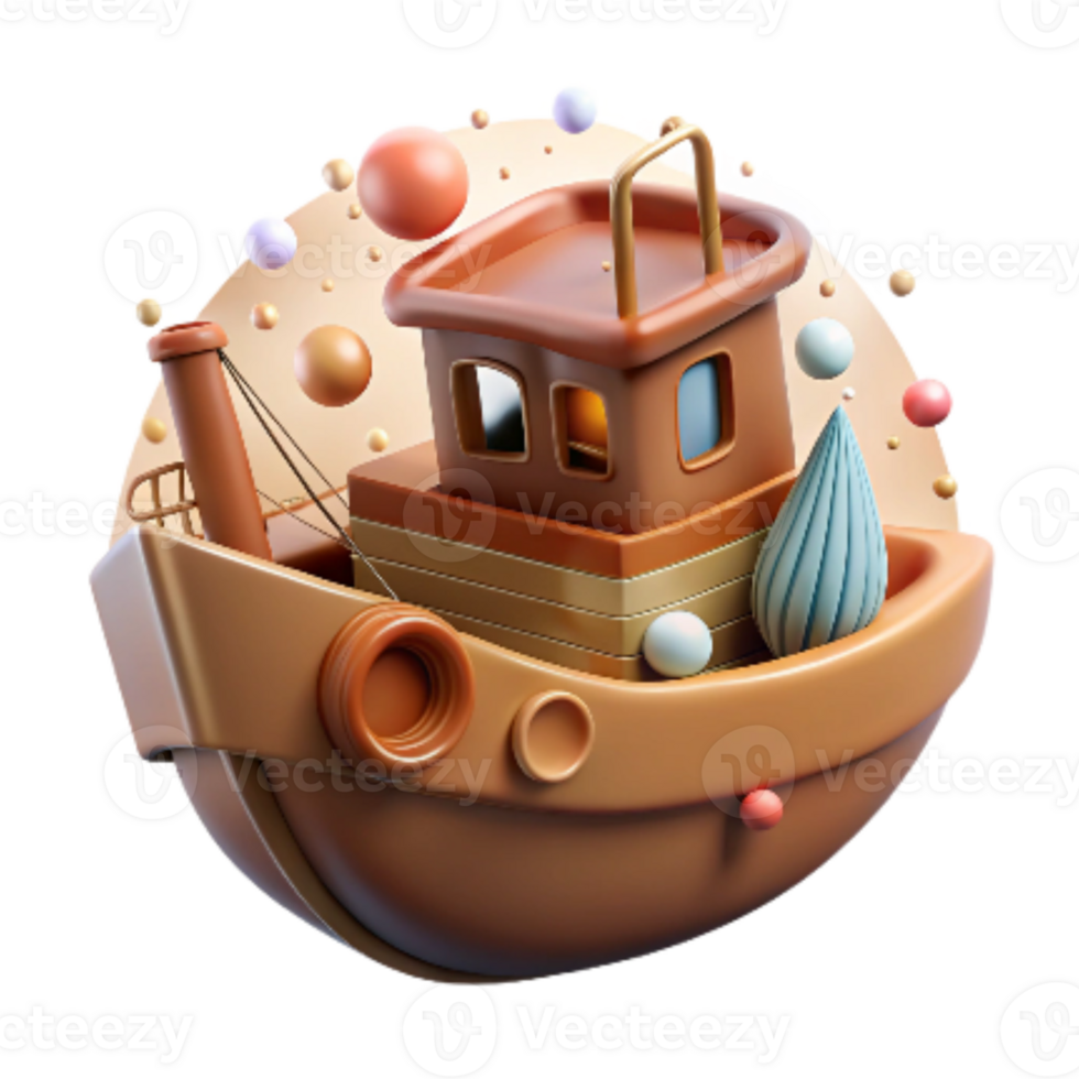 serene classic Fishing Boat Design Icon Brown Isolated on Transparent Background high quality png