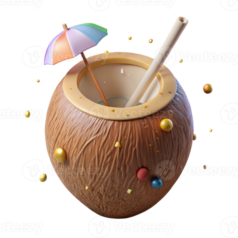 vibrant contemporary Coconut with Straw Transparent Background genuine png