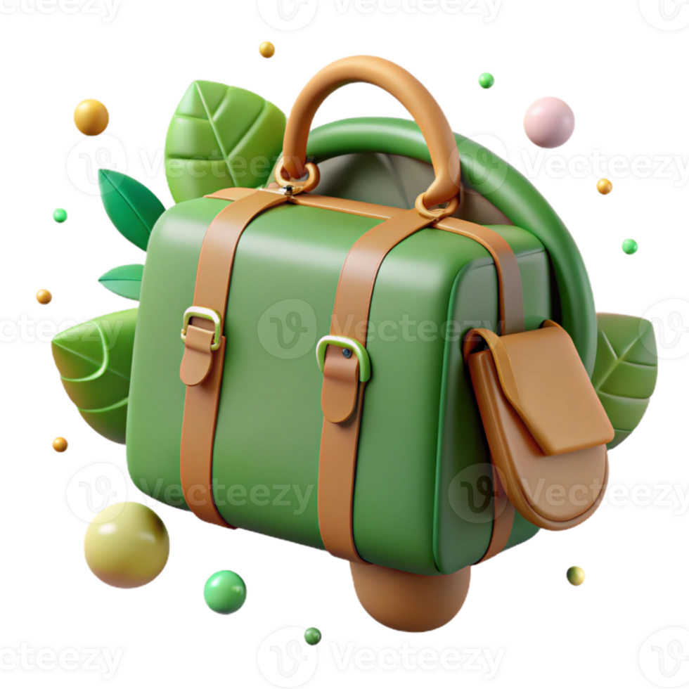 beautiful vintage Eco Friendly Travel Baggage Green Color Isolated png