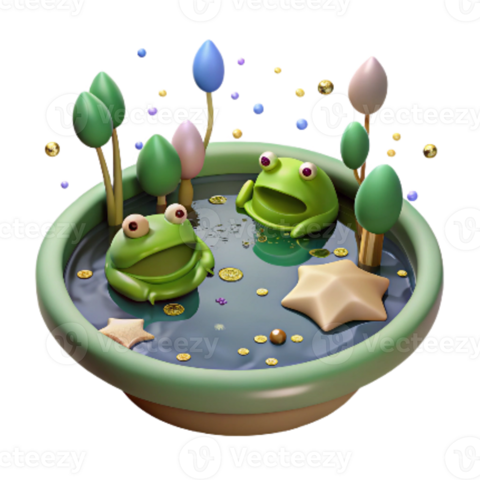serene rustic Farm Pond with Frogs Isolated Realistic Style high resolution png