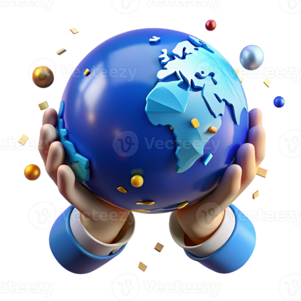 wonderful contemporary Blue Globe Held in Hands Isolated Element authentic png
