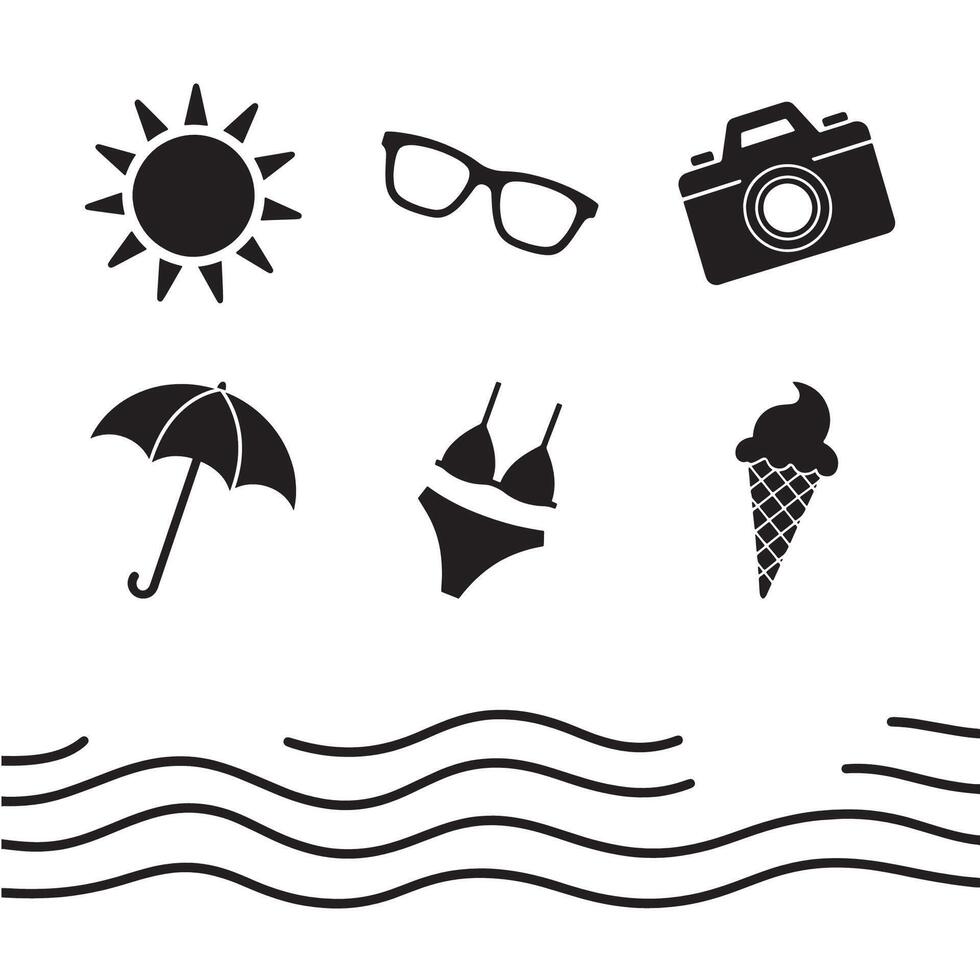Minimalist Silhouette Illustrations of Summer Beach Holidays Icons set for Travel and Vacation Designs vector