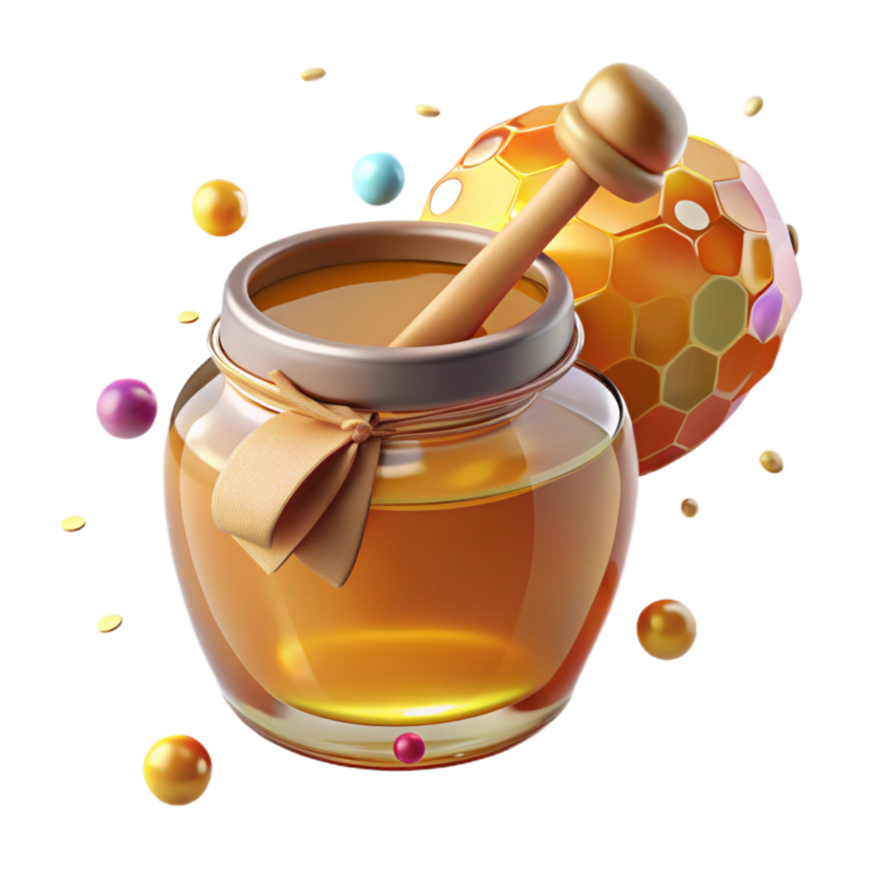 elegant abstract Glass Jar with Honey and Dipper Transparent Background original png