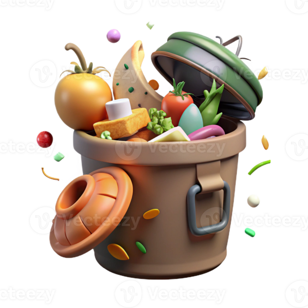 stunning traditional Compost Bin with Food Scraps Isolated Cutout high resolution png