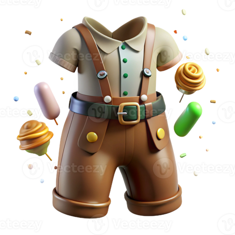 dramatic classic Austrian Lederhosen with Horn Buttons Transparent Background high resolution png