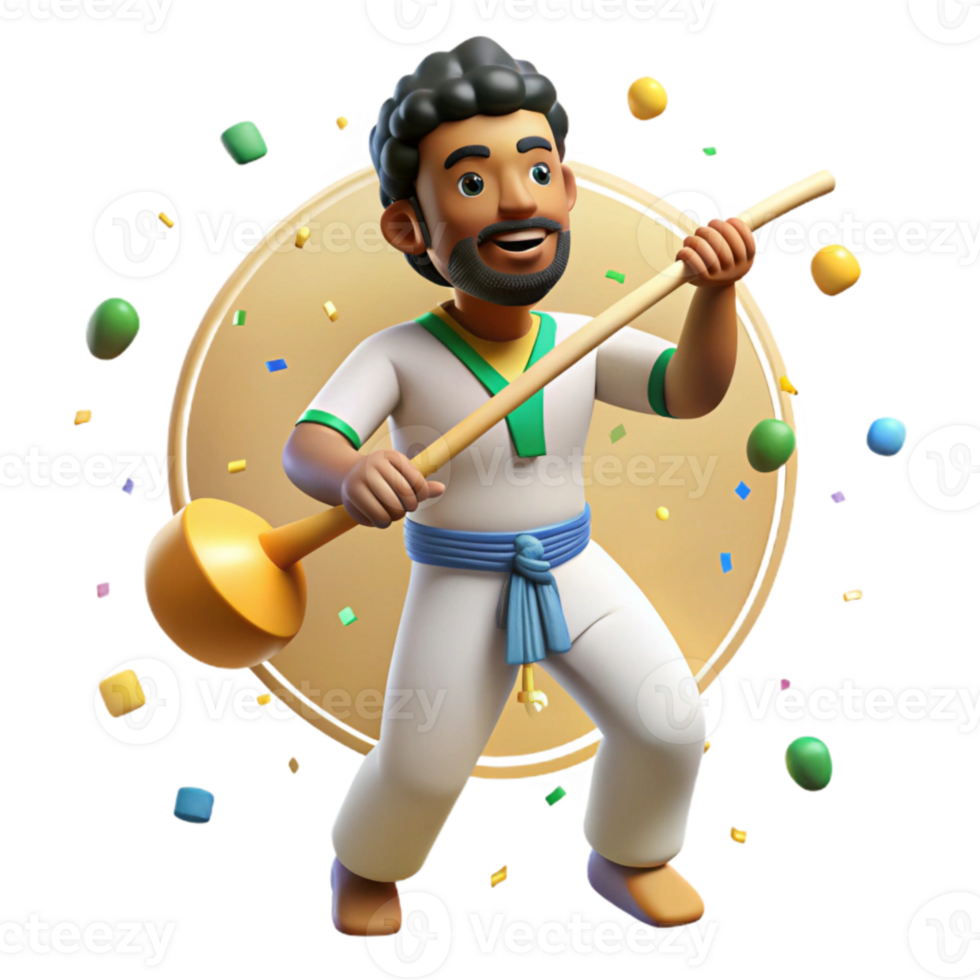 beautiful abstract Brazilian Berimbau Player Capoeira Pose Isolated Element professional png