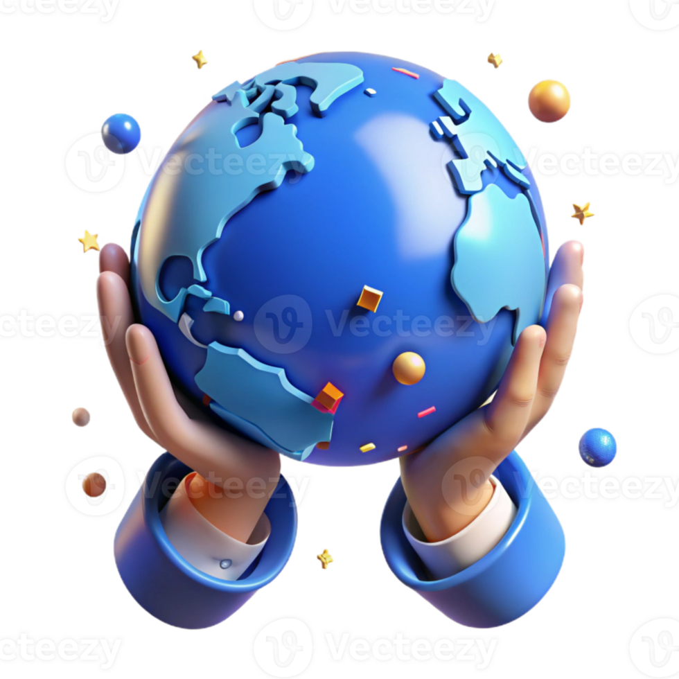 vibrant abstract Blue Globe Held in Hands Isolated Element original png