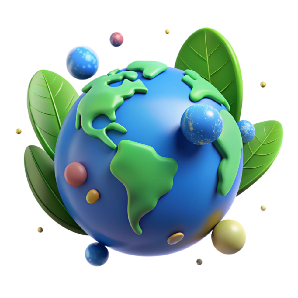 dramatic minimalist Blue Earth Globe with Green Leaves Isolated professional png