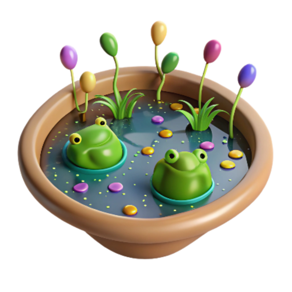 vibrant classic Farm Pond with Frogs Isolated Realistic Style high resolution png