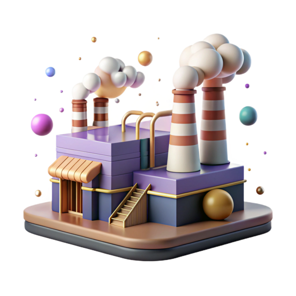 beautiful creative Factory with Smokestacks Emitting Clean Steam Isolated Background original png
