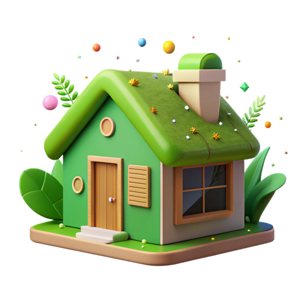 vibrant modern Eco Friendly House Green Roof Cutout high quality png