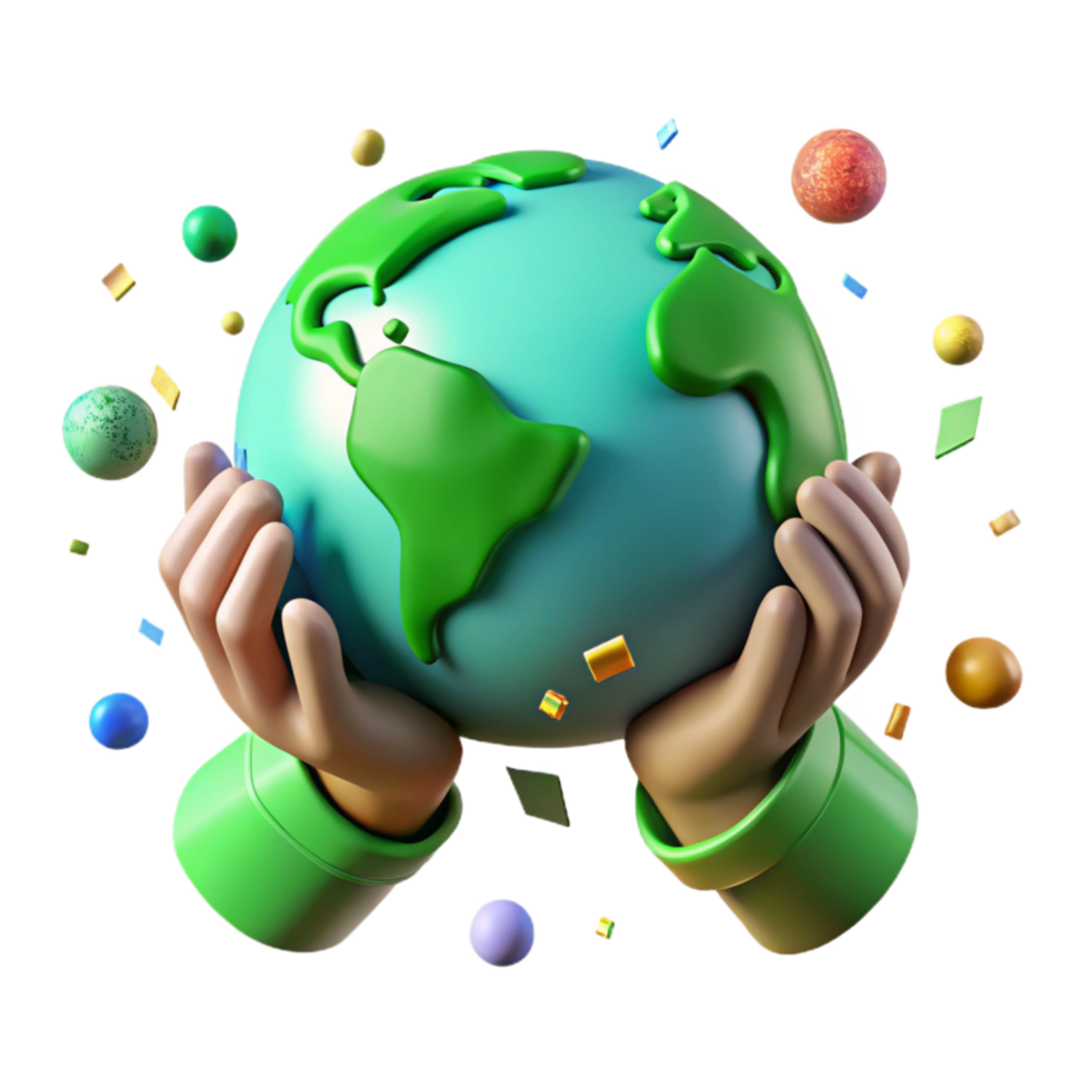 serene modern Community Hands Holding Globe Bright Green Cutout original png