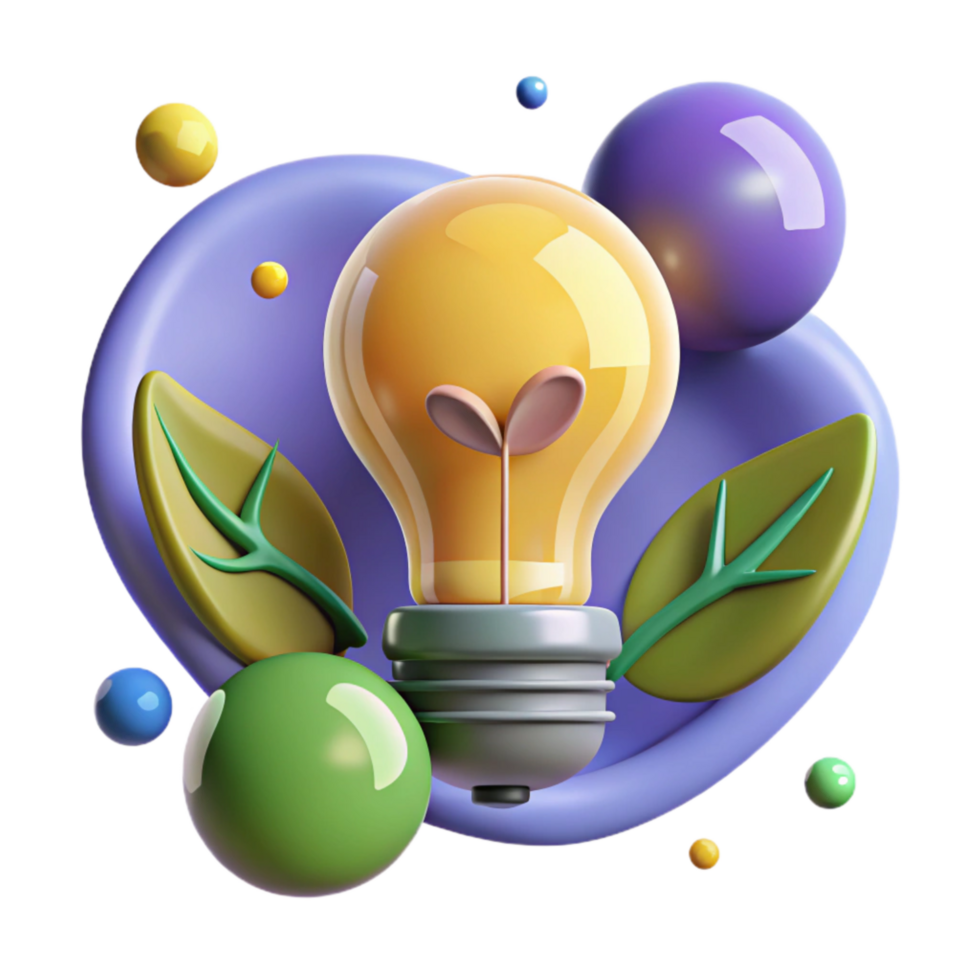 magnificent minimalist Environmental Awareness Icon with Lightbulb and Leaf Isolated high resolution png
