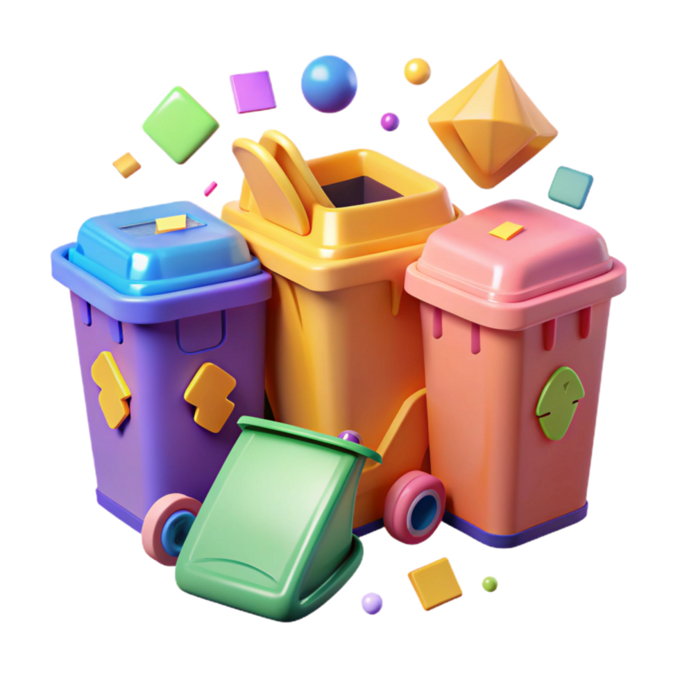 magnificent vintage Colorful Recycling Bins with Labeled Compartments Cutout original png