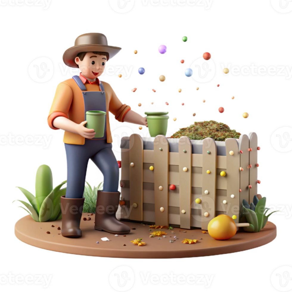 beautiful artistic Farmer Spreading Compost Near Wildlife Fence Isolated high resolution png