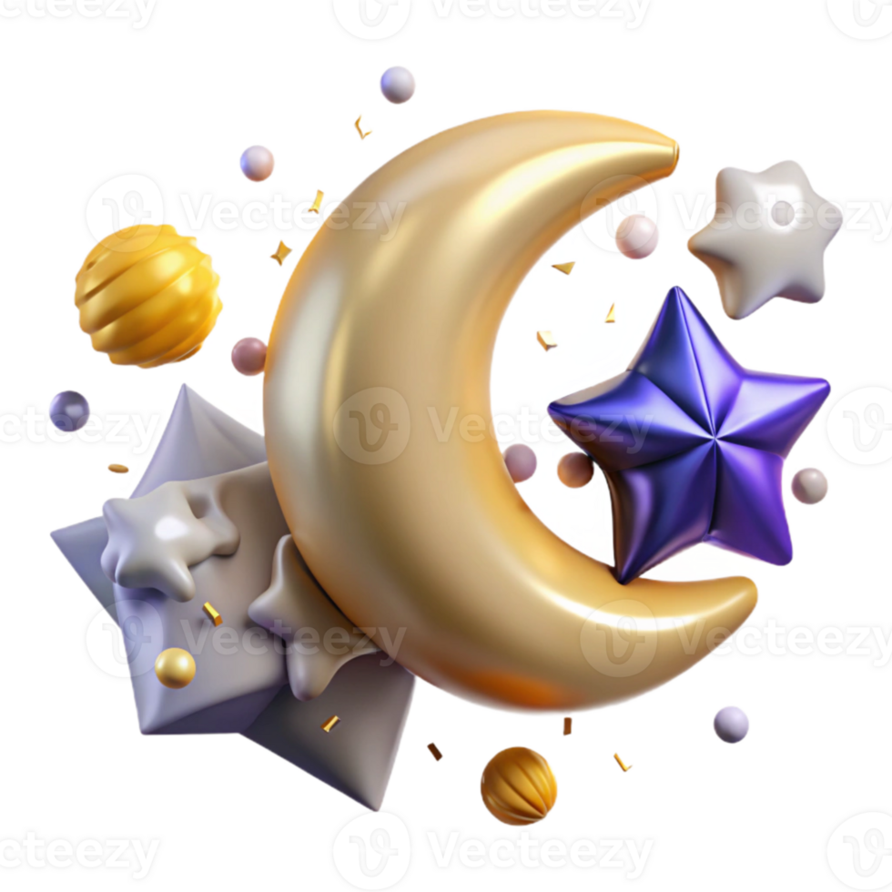 vibrant classic Crescent Moon and Stars Isolated Element authentic png