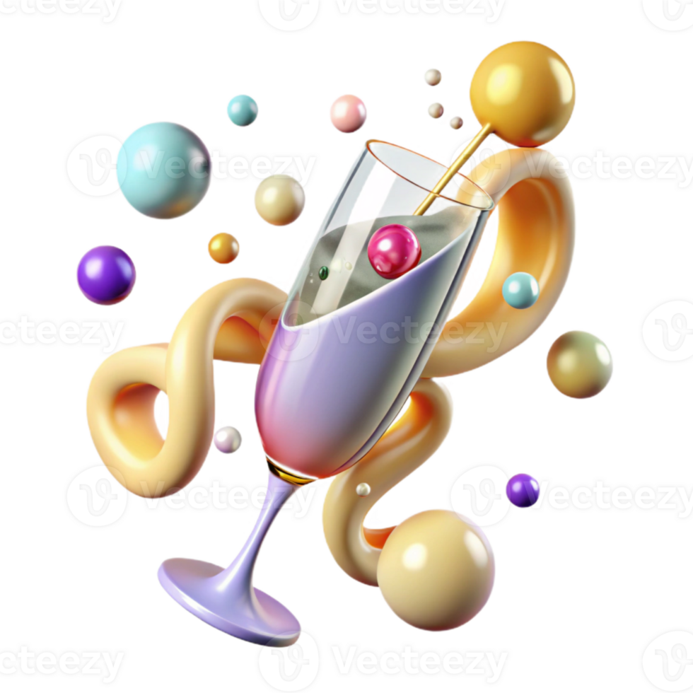dramatic artistic Champagne Flute with Bubbles Transparent Background exclusive png