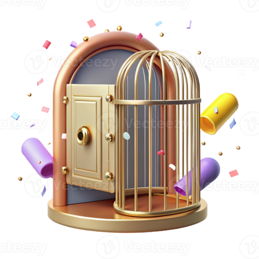 vibrant creative Empty Bird Cage Door Isolated with Open Latch professional png