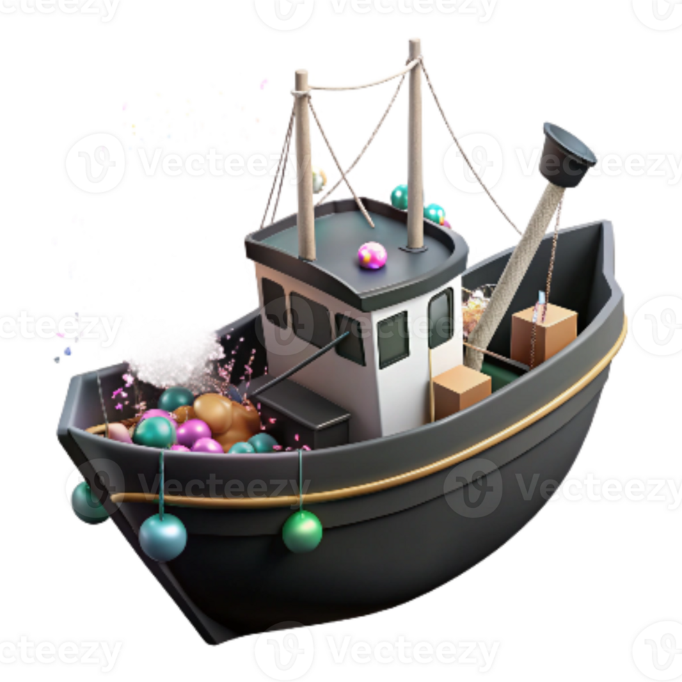 vibrant abstract Fishing Boat Silhouette Black Isolated Cutout high resolution png