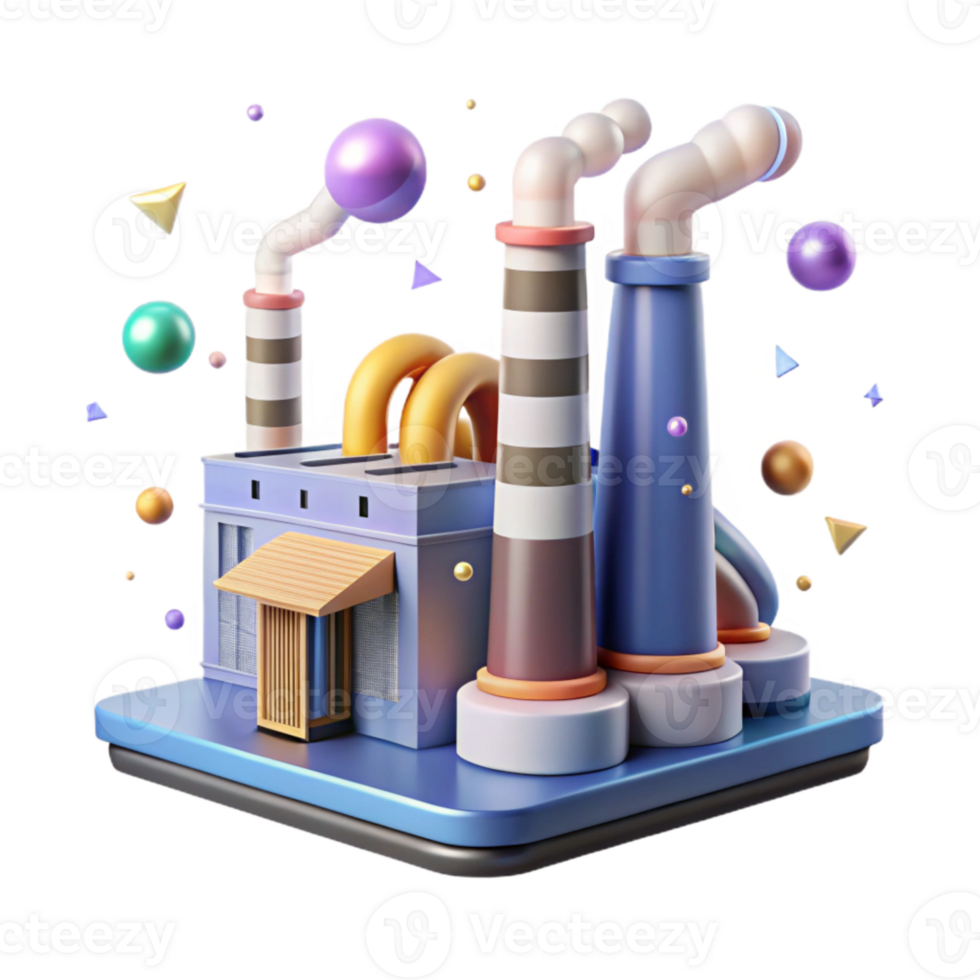 serene artistic Factory Noise Pollution Smoke Stacks Transparent Background high quality png