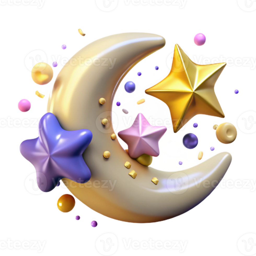 wonderful vintage Crescent Moon and Stars Isolated Element original png