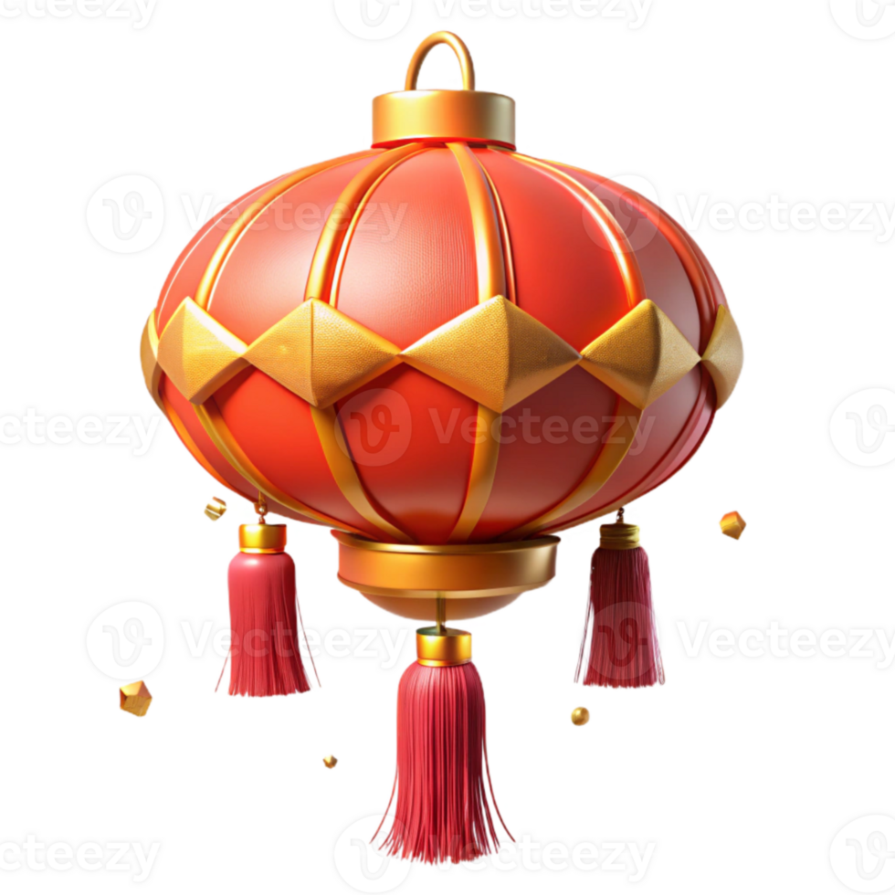 impressive creative Chinese Paper Lantern Red and Gold Tassels Isolated Cutout high resolution png