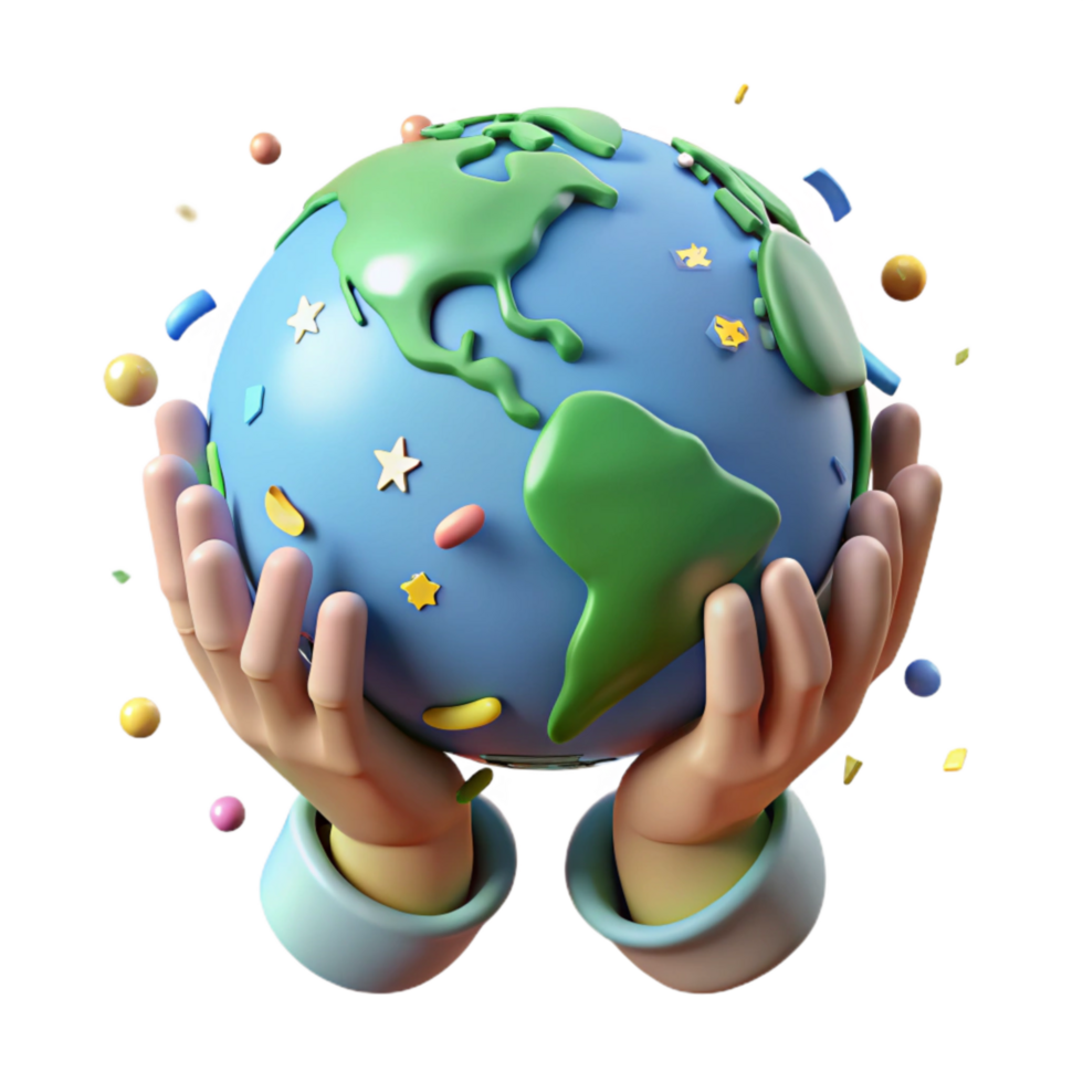 magnificent minimalist Earth Globe Hands Holding Isolated authentic png