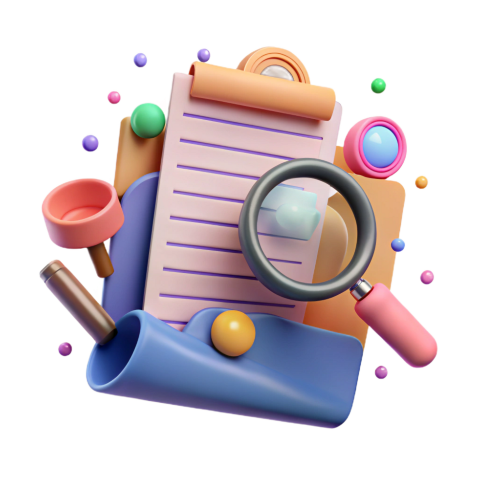 stunning contemporary Document Review Magnifying Glass and Paper Cutout exclusive png