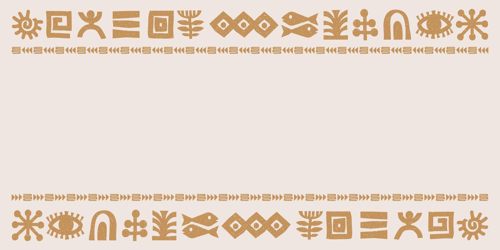 Hand drawn African, Mexican and Aztecs tribal for frame, border background with grain texture vector