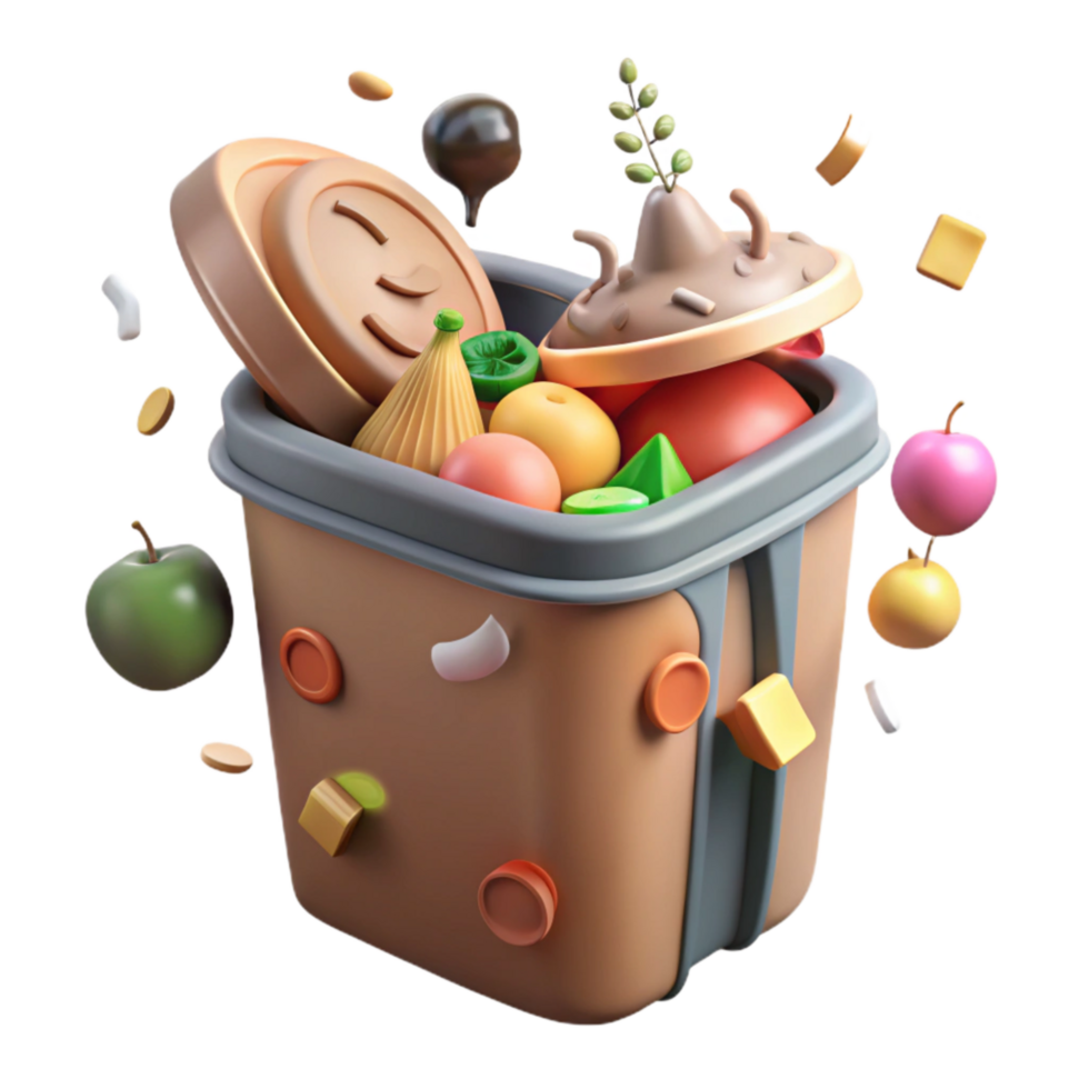 wonderful minimalist Compost Bin with Food Scraps Isolated Cutout professional png