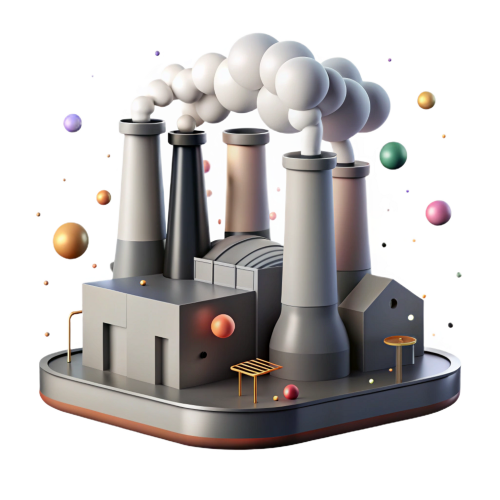 stunning traditional Factory with Smoke Stacks and Green Filters Isolated png