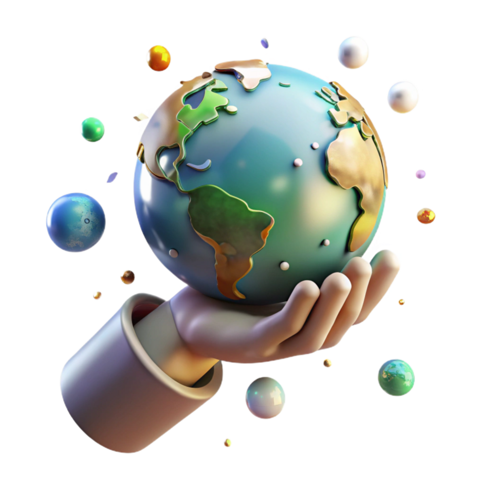 magnificent creative Globe in Hand Realistic Shadow Transparent Background original png