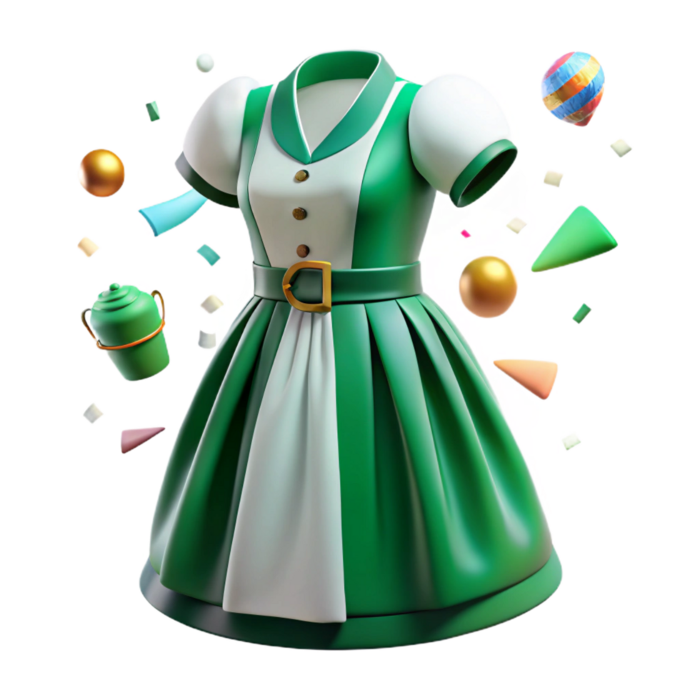 elegant rustic Emerald Green Swiss Dirndl with White Blouse Cutout Element high resolution png