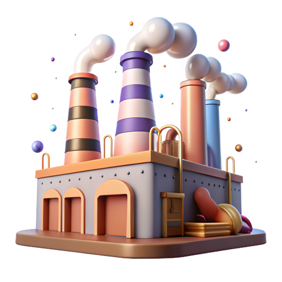 stunning rustic Factory with Smoke Stacks and Green Filters Isolated premium png