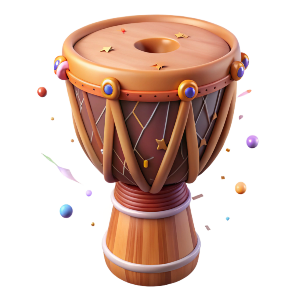 elegant abstract African Drum Djembe Carved Wood Transparent Background exclusive png