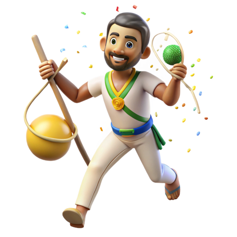 beautiful minimalist Brazilian Berimbau Player Capoeira Pose Isolated Element professional png