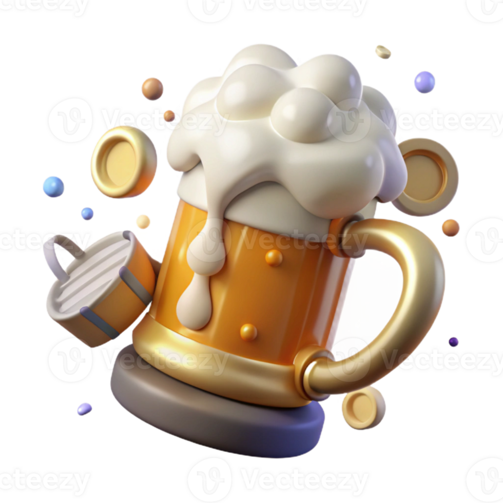 vibrant modern German Beer Mug Frothy Head Overflowing Isolated high quality png