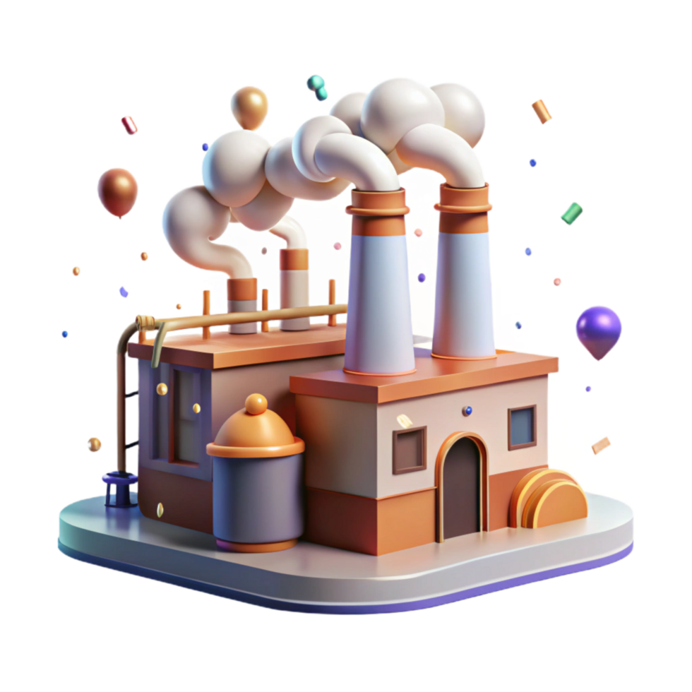 dramatic artistic Factory with Smokestacks Emitting Clean Steam Isolated Background authentic png