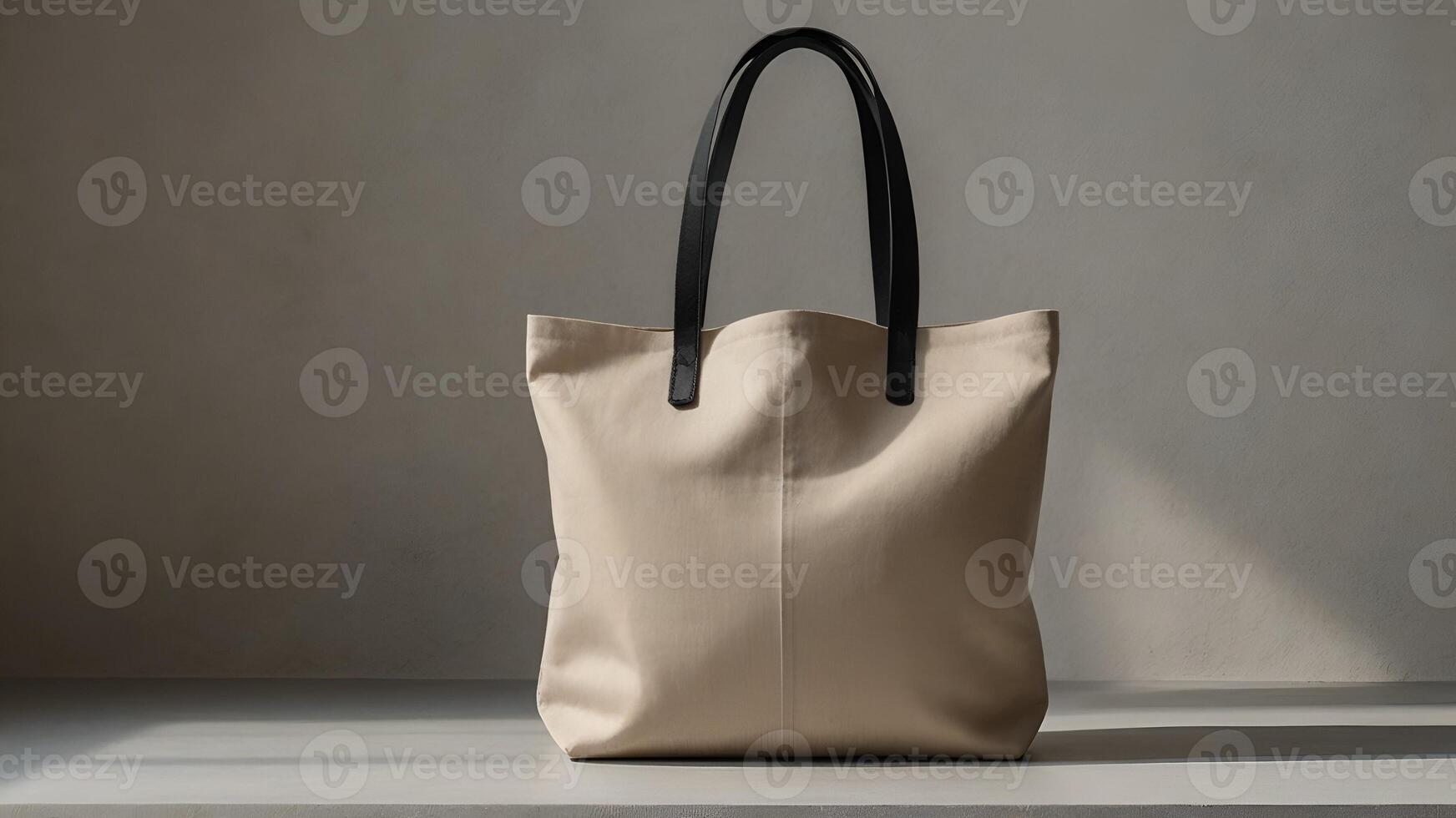 Elegant Beige Tote Bag with Black Handles for Mockup and Copy Space 2 photo